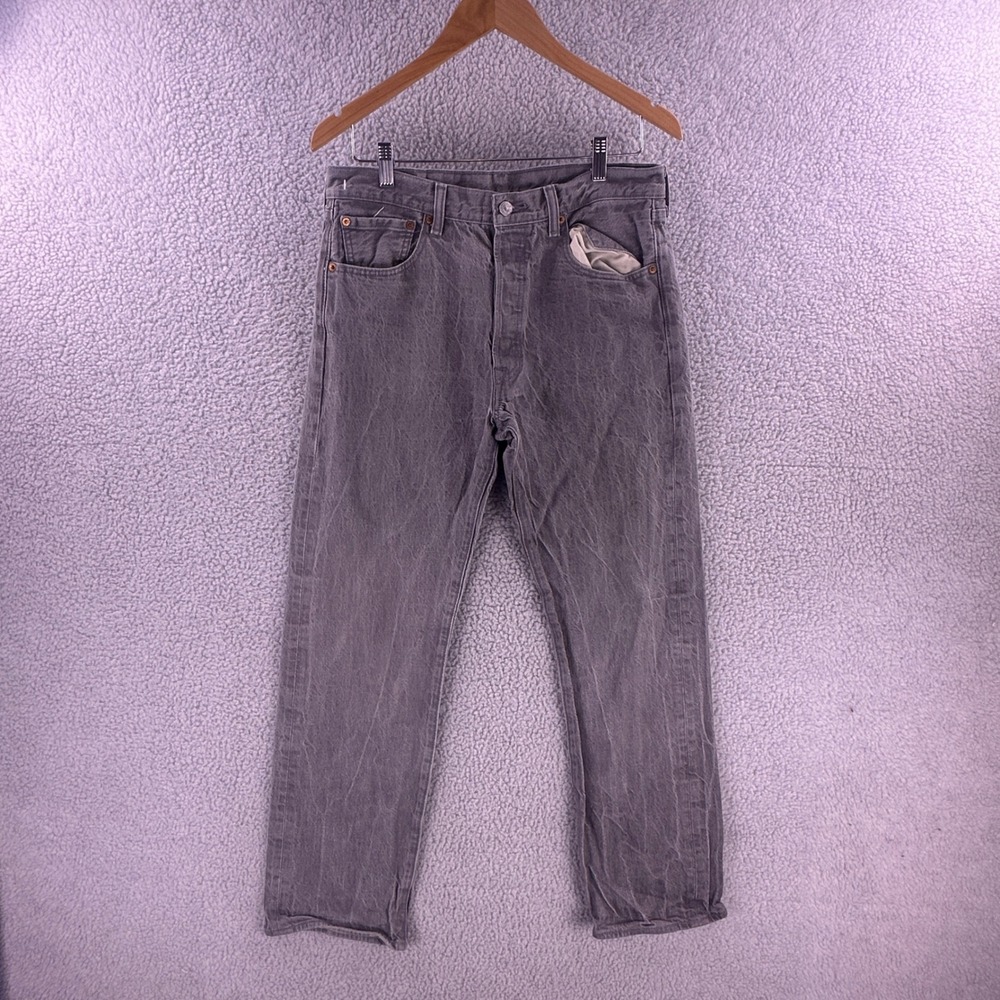 Levis 501 Grey Jeans Mens 34x32 White Oak Cone Button Fly Straight Leg Denim